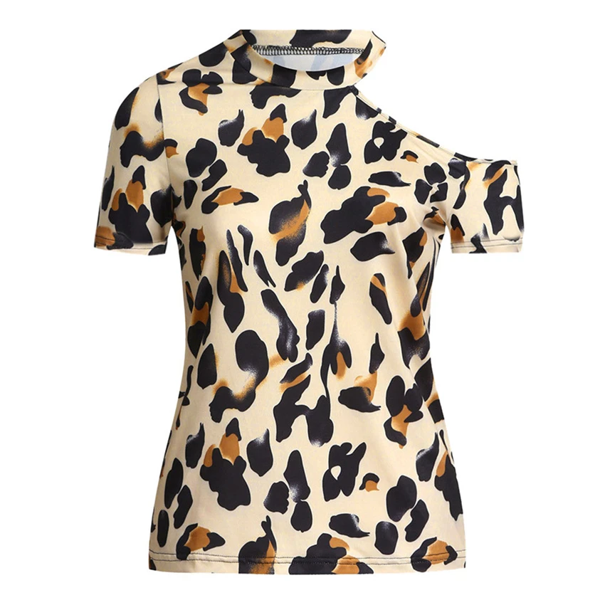 Женская футболка Леопардовый топ с открытыми плечами новинка 2020 модные