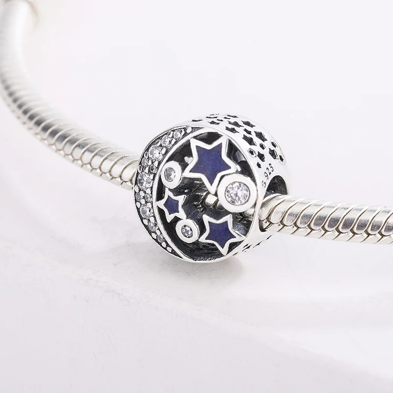 925 Sterling Silver Sparkling Night Sky Blue Enamel Stars CZ Crescent Moon Bead Pendant Charm Bracelet DIY Jewelry For Pandora
925 Sterling Silver Sparkling Night Sky Blue Enamel Stars CZ Crescent Moon Bead Pendant Charm Bracelet DIY Jewelry For Pandora