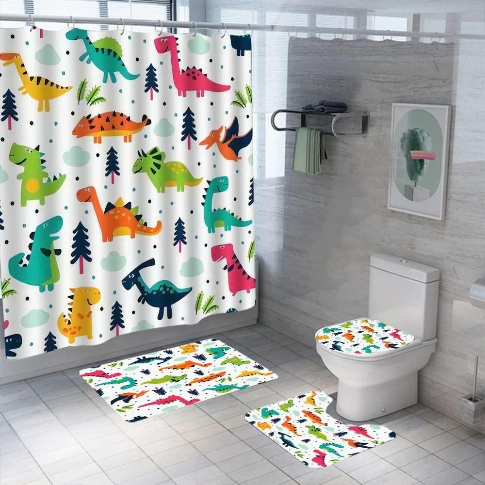 3D Cartoon Dinosaur Shower Curtain Set Waterproof Washable Polyester Bath Curtain Anti-slip Rugs Toilet Lid Cover Bath Mat Set
3D Cartoon Dinosaur Shower Curtain Set Waterproof Washable Polyester Bath Curtain Anti-slip Rugs Toilet Lid Cover Bath Mat Set