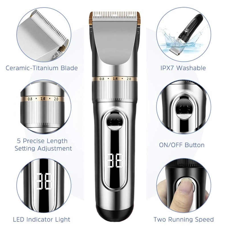 Hair Clippers for Men Cordless Hair Trimmer Rechargeable Mens Haircut Grooming Set with LED Display and 6 Guide Combs
Hair Clippers for Men Cordless Hair Trimmer Rechargeable Mens Haircut Grooming Set with LED Display and 6 Guide Combs