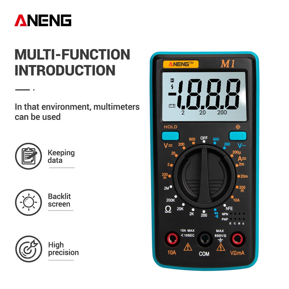 ANENG M1 ANENG M1 Digital Multimeter True Rms DC/AC Voltage Resistance Diode Transistor Measurement Continuity Detection Tester 
ANENG M1 ANENG M1 Digital Multimeter True Rms DC/AC Voltage Resistance Diode Transistor Measurement Continuity Detection Tester