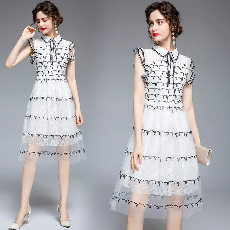 Elegant Lace Dress Mesh Embroidery Ball Gown Ladies White Vintage Dress Summer Vestidos Ruffle Leaf Slim Dresses Evening Party
Elegant Lace Dress Mesh Embroidery Ball Gown Ladies White Vintage Dress Summer Vestidos Ruffle Leaf Slim Dresses Evening Party