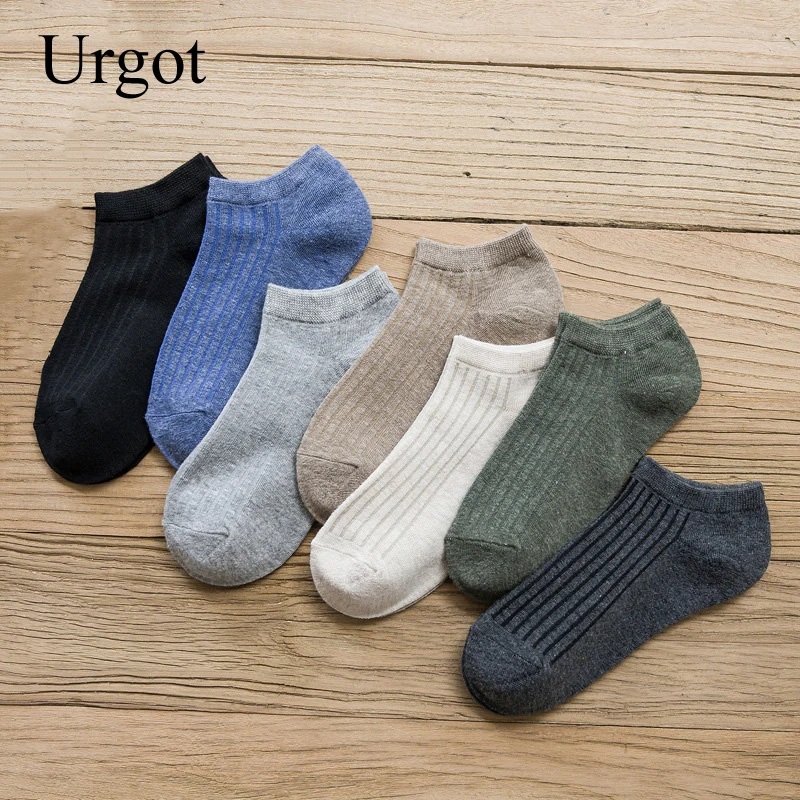 

Urgot 5 Pairs Men Solid Casual Cotton Short Socks for Men Concise Stripe College Breathable Comfortable Trendy Japanese Sock