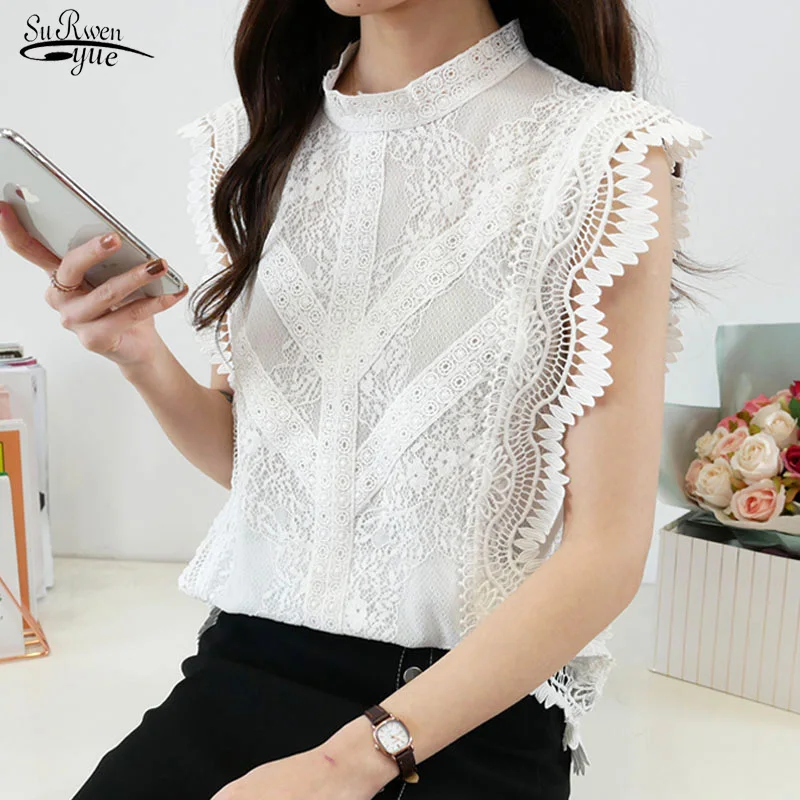 Ruffles Stand Collar White Shirts For Women Summer New Sleeveless Loose Women's Blosue Blusas Elegant Slim Lace Shirt Tops 14733
Ruffles Stand Collar White Shirts For Women Summer New Sleeveless Loose Women's Blosue Blusas Elegant Slim Lace Shirt Tops 14733