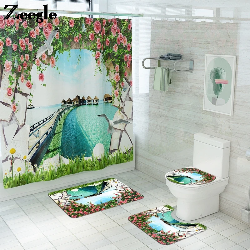 Modern Style Bath Mat and Shower Curtain Set Home Decor Bathroom Carpet Rugs Waterproof Shower Curtain Non-slip Foot Mat
Modern Style Bath Mat and Shower Curtain Set Home Decor Bathroom Carpet Rugs Waterproof Shower Curtain Non-slip Foot Mat