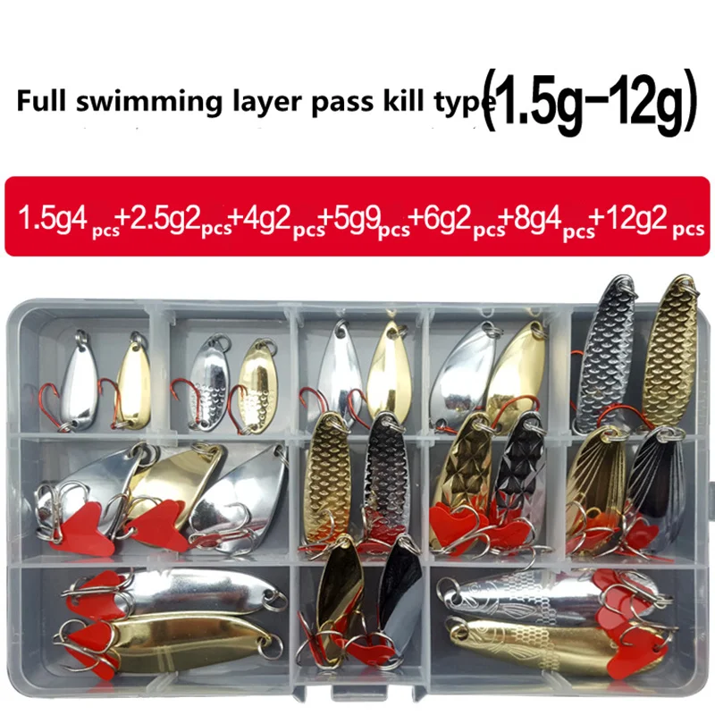25 Pcs Spoon Lure Set Hard Bait Spinner Fishing Lure fishing tackle Atificial Bait with hook pesca Bass Lure Metal Sequin Bait
25 Pcs Spoon Lure Set Hard Bait Spinner Fishing Lure fishing tackle Atificial Bait with hook pesca Bass Lure Metal Sequin Bait