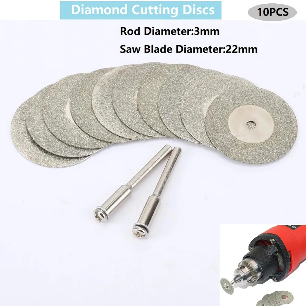 10pcs 22mm Diamond Cutting Discs Cut Off Mini Diamond Saw Blade With 2pcs Connecting 3mm Shank For Dremels Drill Fit Rotary Tool
10pcs 22mm Diamond Cutting Discs Cut Off Mini Diamond Saw Blade With 2pcs Connecting 3mm Shank For Dremels Drill Fit Rotary Tool