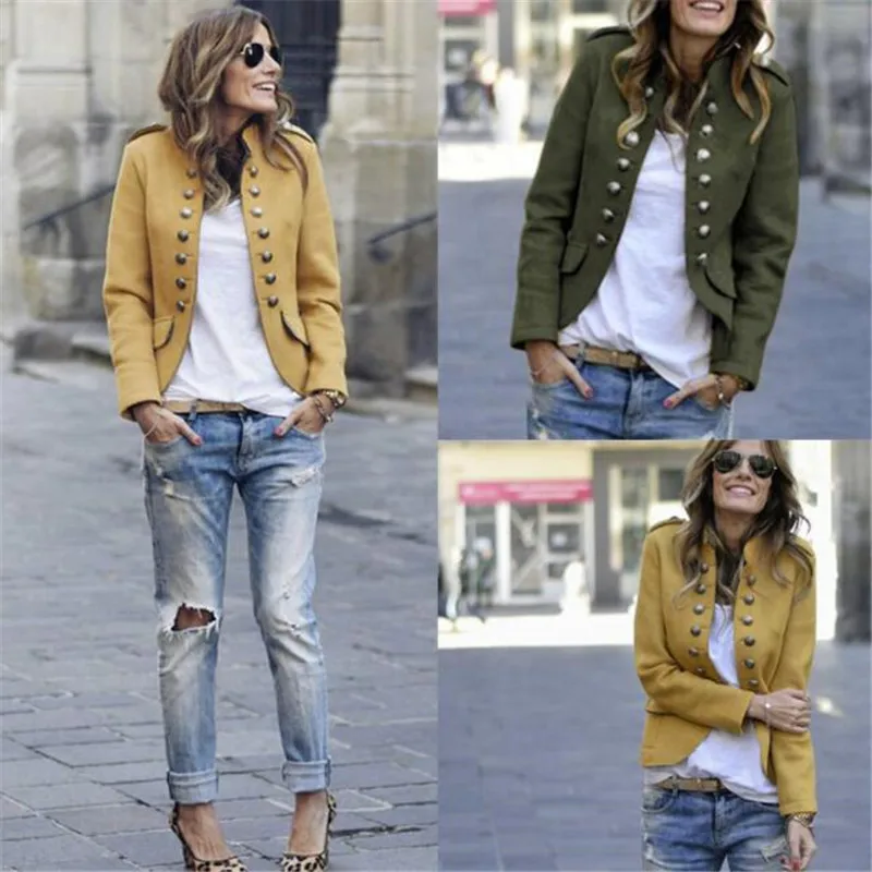Women Jackets Long Sleeve Row Buckle Self-cultivation Small Suit Loose Yellow Red Coat Pattern Coat
Women Jackets Long Sleeve Row Buckle Self-cultivation Small Suit Loose Yellow Red Coat Pattern Coat