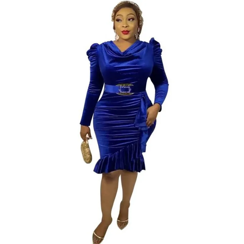 African Dresses For Women Puff Sleeve Knee Length High Waist Africa Clothing Spring New Solid Velvet African Office Lady Dress
African Dresses For Women Puff Sleeve Knee Length High Waist Africa Clothing Spring New Solid Velvet African Office Lady Dress