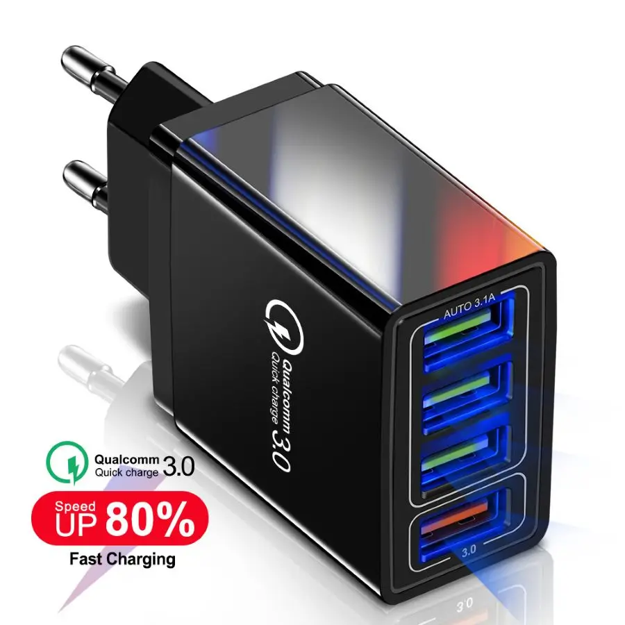 Qc3.0 travel fast charger 4usb multi-port universal charging head for European and American mobile phones
Qc3.0 travel fast charger 4usb multi-port universal charging head for European and American mobile phones