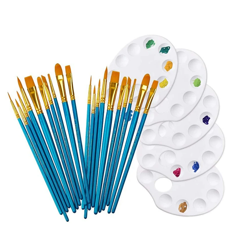20Pcs Paint Brushes with 5Pcs Paint Tray Palettes Paint Pallet and Brush Set for Acrylic Oil Watercolor Painting
20Pcs Paint Brushes with 5Pcs Paint Tray Palettes Paint Pallet and Brush Set for Acrylic Oil Watercolor Painting