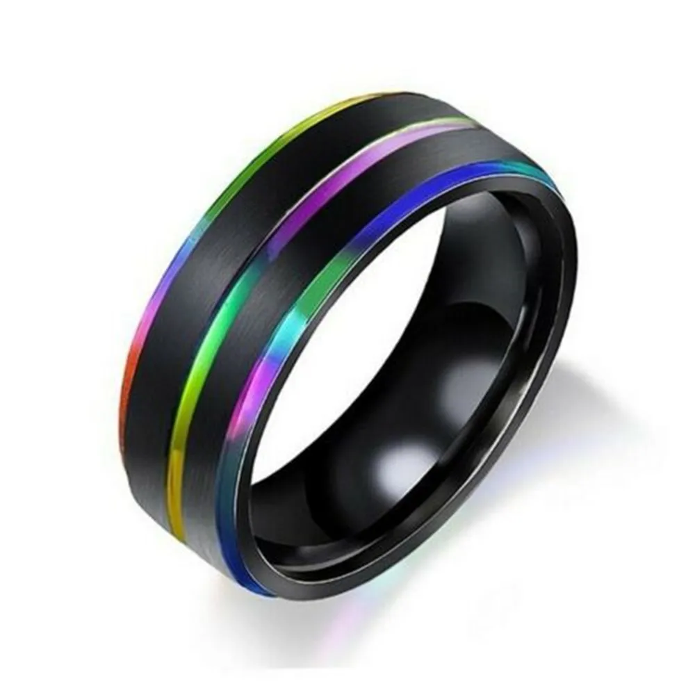 Rainbow and Black Ring Mens Womens Stainless Steel Promise Wedding Band Size 7-12
Rainbow and Black Ring Mens Womens Stainless Steel Promise Wedding Band Size 7-12