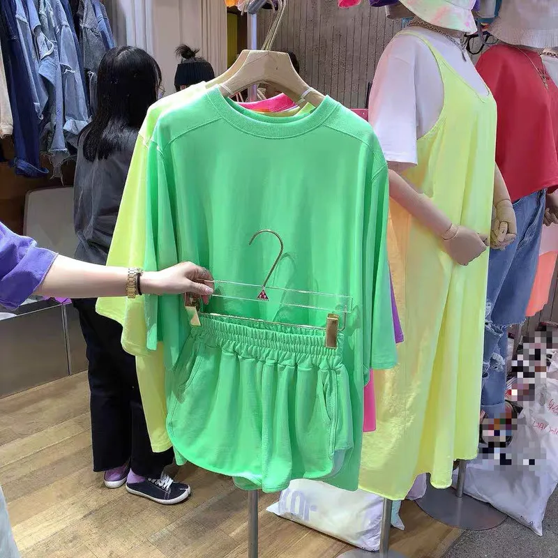 Candy Color 2 Piece Set O Neck Short Sleeve Tops+Elastic High Waist Wide Leg Shorts Summer 2021 Fashion Suits 
Candy Color 2 Piece Set O Neck Short Sleeve Tops+Elastic High Waist Wide Leg Shorts Summer 2021 Fashion Suits