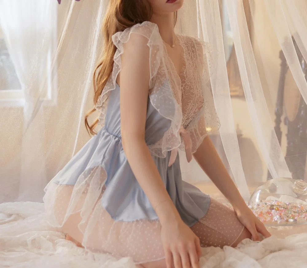 Женское нижнее белье с оборками, прозрачный пижамный комплект для женщин, соблазнительная кружевная атласная одежда для сна, Однотонная но...
Женское нижнее белье с оборками, прозрачный пижамный комплект для женщин, соблазнительная кружевная атласная одежда для сна, Однотонная но...