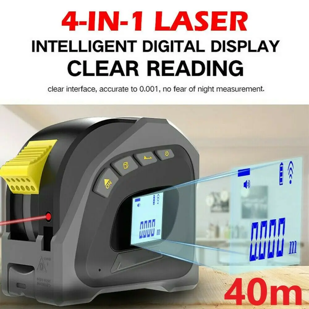 4 IN 1 Laser Distance Meter Range Finder 40M Laser Tape Measure Digital Retractable 5m Laser Rangefinder Ruler Survey Tool
4 IN 1 Laser Distance Meter Range Finder 40M Laser Tape Measure Digital Retractable 5m Laser Rangefinder Ruler Survey Tool