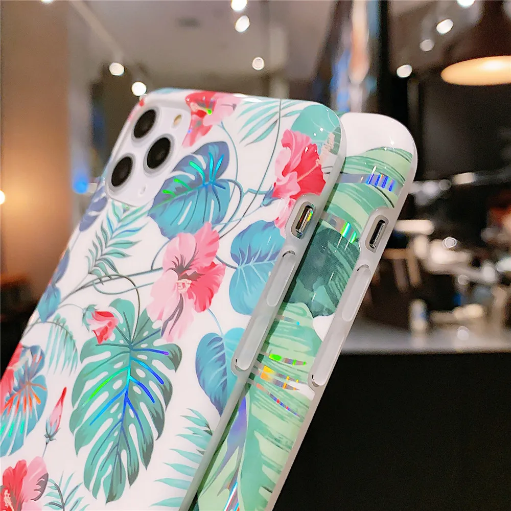 Новые модные глянцевые чехлы для телефонов с лазерным цветком iPhone X XR 11 Pro XS Max 7 8 6 6S