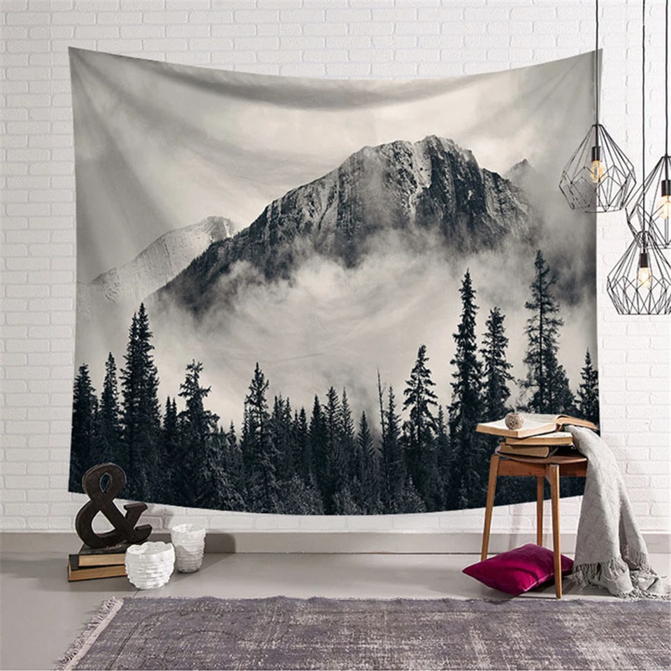 

Nature Psychedelic Mountain Tapestry Foggy Forest Landscape Mandala Fabric Blanket Tablecloth Dorm Decor Hanging Wall Tapestries