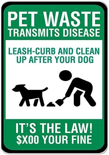 Pet Waste Transmits Disease Leash Curb and Clean Up Metal Sign Home Cafe Bar Pub Retro Wall Decoration Man Cave 12X16 inch
Pet Waste Transmits Disease Leash Curb and Clean Up Metal Sign Home Cafe Bar Pub Retro Wall Decoration Man Cave 12X16 inch