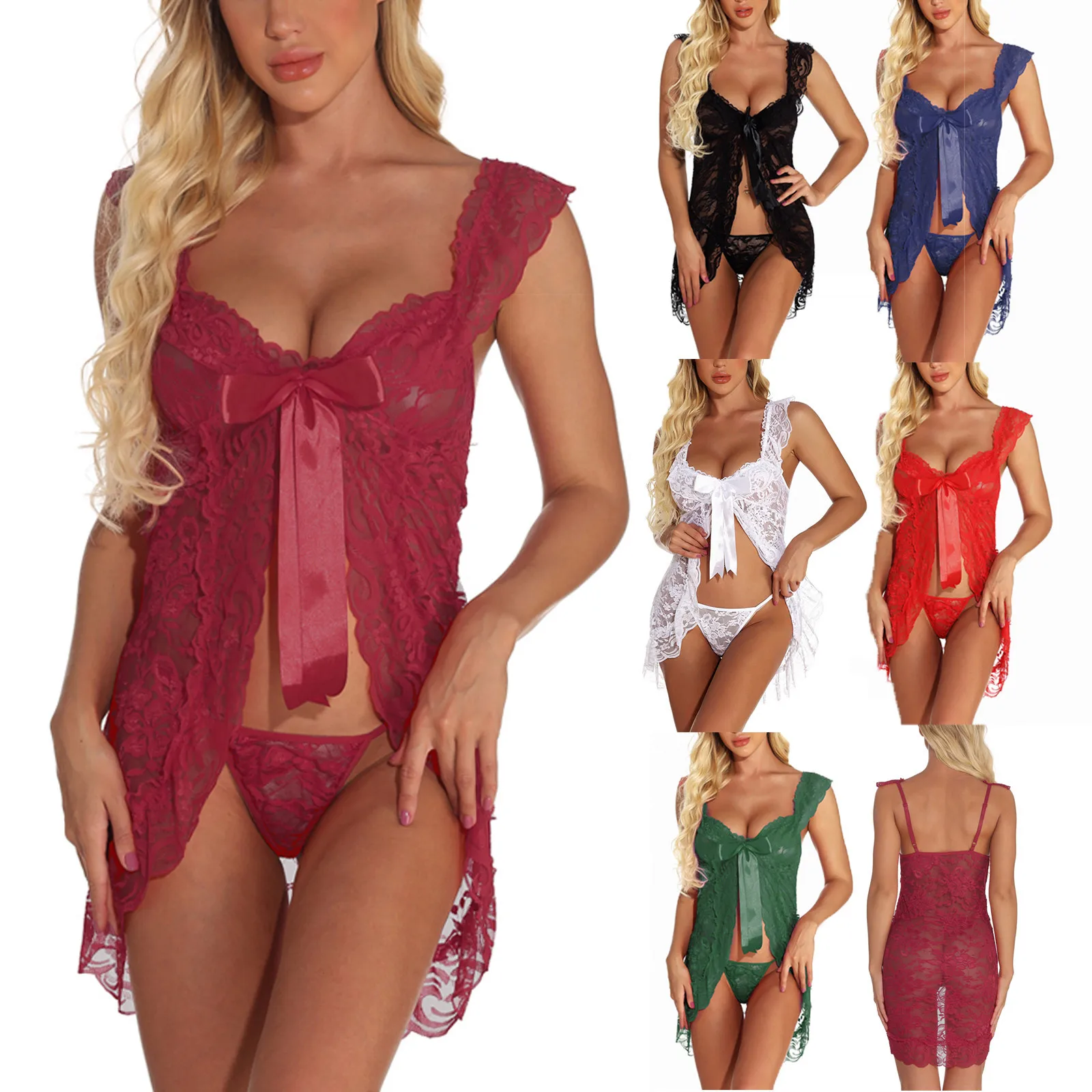 Комплект нижнего белья, сексуальный кружевной пижамный комплект на бретельках с бантом, сексуальное нижнее белье, сексуальный кардиган с б... 
Комплект нижнего белья, сексуальный кружевной пижамный комплект на бретельках с бантом, сексуальное нижнее белье, сексуальный кардиган с б...