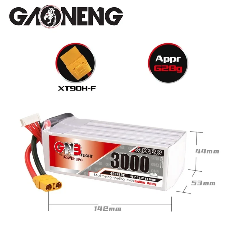 Аккумулятор GAONENG GNB 3000 мАч 29,6 в 8S 40C/80C Lipo для радиоуправляемого вертолета квадрокоптера FPV гоночного дрона запчасти любой разъем можно выбрат...
Аккумулятор GAONENG GNB 3000 мАч 29,6 в 8S 40C/80C Lipo для радиоуправляемого вертолета квадрокоптера FPV гоночного дрона запчасти любой разъем можно выбрат...