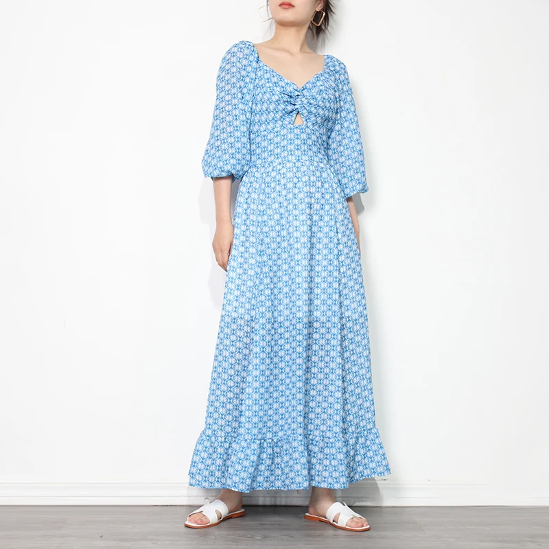 Vintage Blue Spring Dress For Women V Neck Lantern Long Sleeve High Waist Midi Dresses Female Fashion New Clothes
Vintage Blue Spring Dress For Women V Neck Lantern Long Sleeve High Waist Midi Dresses Female Fashion New Clothes