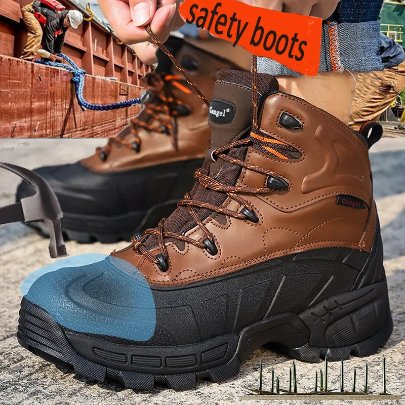 

Men's Work Safety Boots High-top Anti-stab and Anti-smashing Steel-toed Shoes Winter Thick-soled Non-slip Wear-resistant Boots