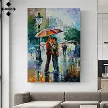Walking On Rainy Road Canvas Picture Abstract Oil Painting Print Poster Scenery Mural Painting Family Canvas Art Room Wall Decor