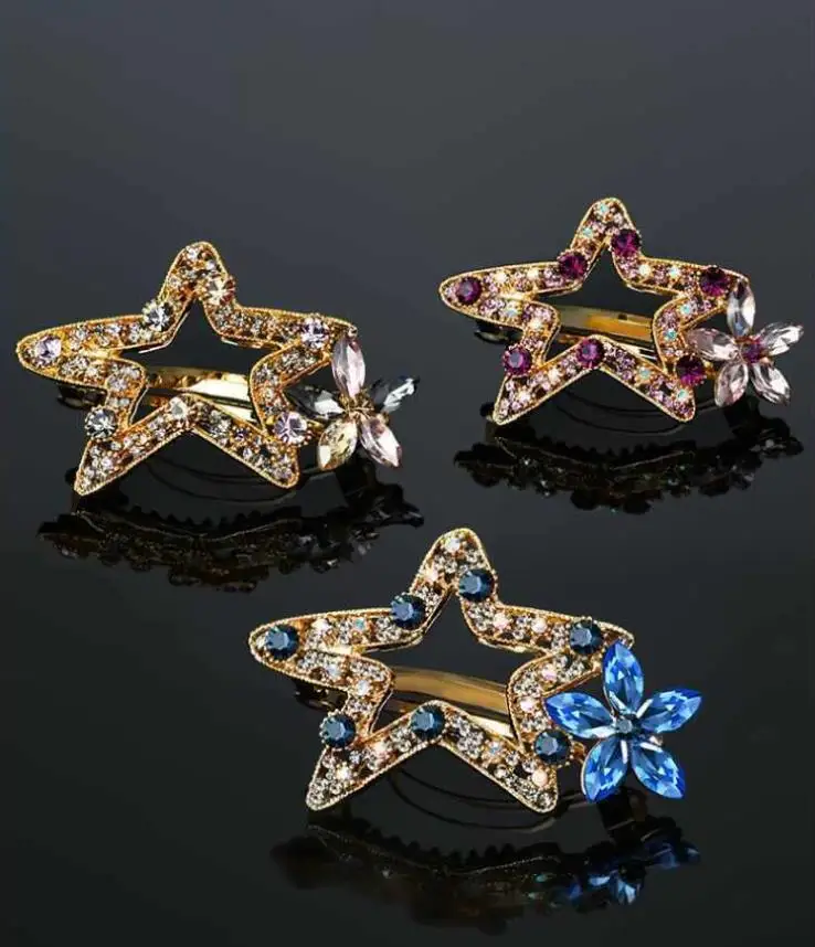 

New Fashion Boutique Simple Wild Rhinestone Geometric Stars Flowers Hairpin Barrettes Women Girls Hair Accessoriesr Headwear