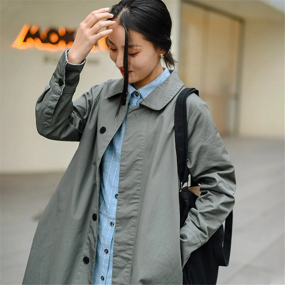 Casual Trench Coat Long Windbreaker Women Doll Collar Single Breasted Coat Khaki Deep Gray Long Sleeve Pockets Outerwear 
Casual Trench Coat Long Windbreaker Women Doll Collar Single Breasted Coat Khaki Deep Gray Long Sleeve Pockets Outerwear