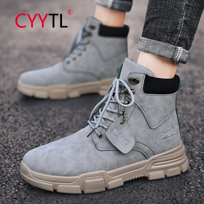 

CYYTL Men's Casual Winter Walking Boots Leather Outdoor Hiking Ankle Anti Slip Male Fur Lined Keep Warm Snow Work Botines
