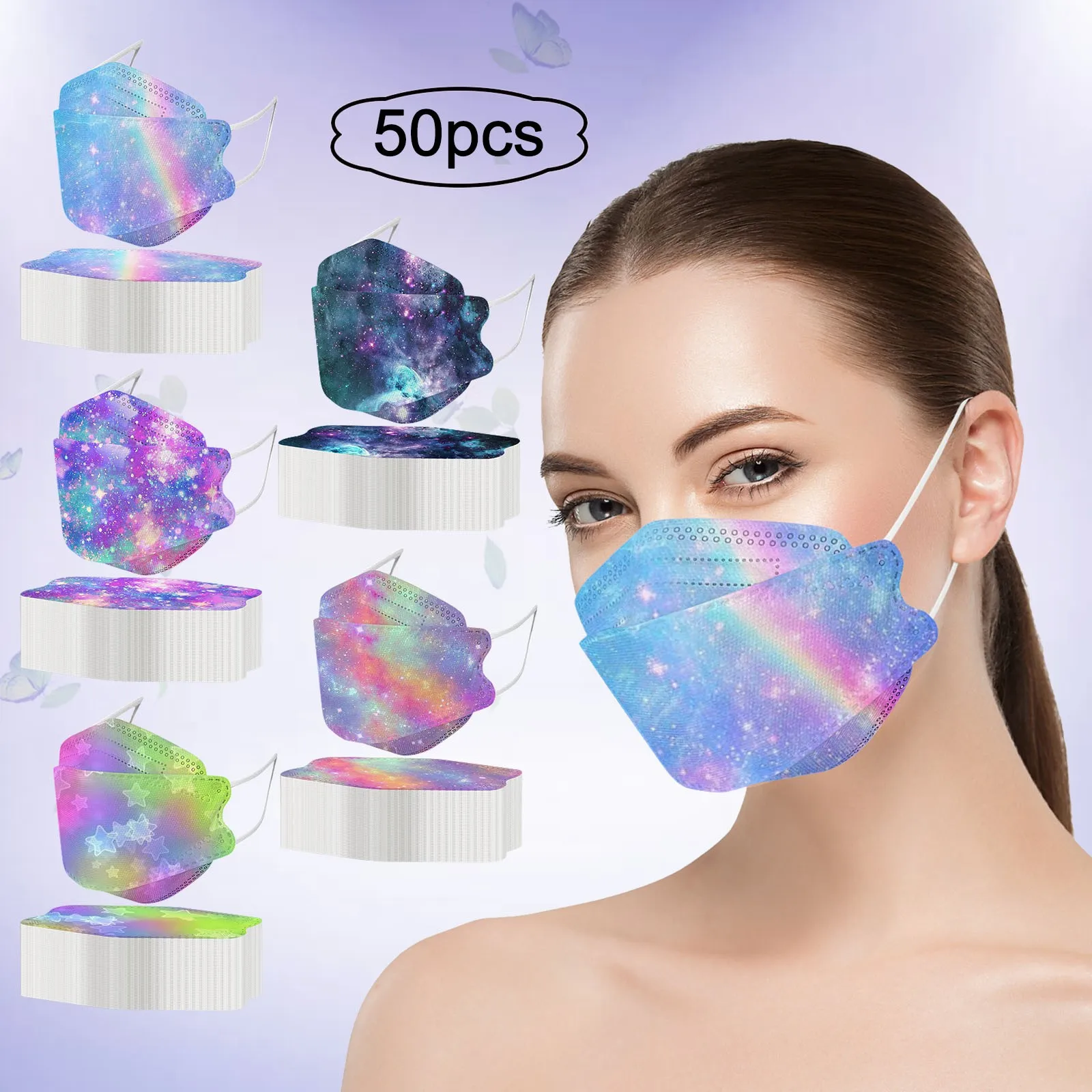 50Pcs Fashion Starry Sky Print Disposable Face Masks 4-Layers Non-woven Earloop Facial Cover Fish Shape Mouth Mask mascarillas
50Pcs Fashion Starry Sky Print Disposable Face Masks 4-Layers Non-woven Earloop Facial Cover Fish Shape Mouth Mask mascarillas
