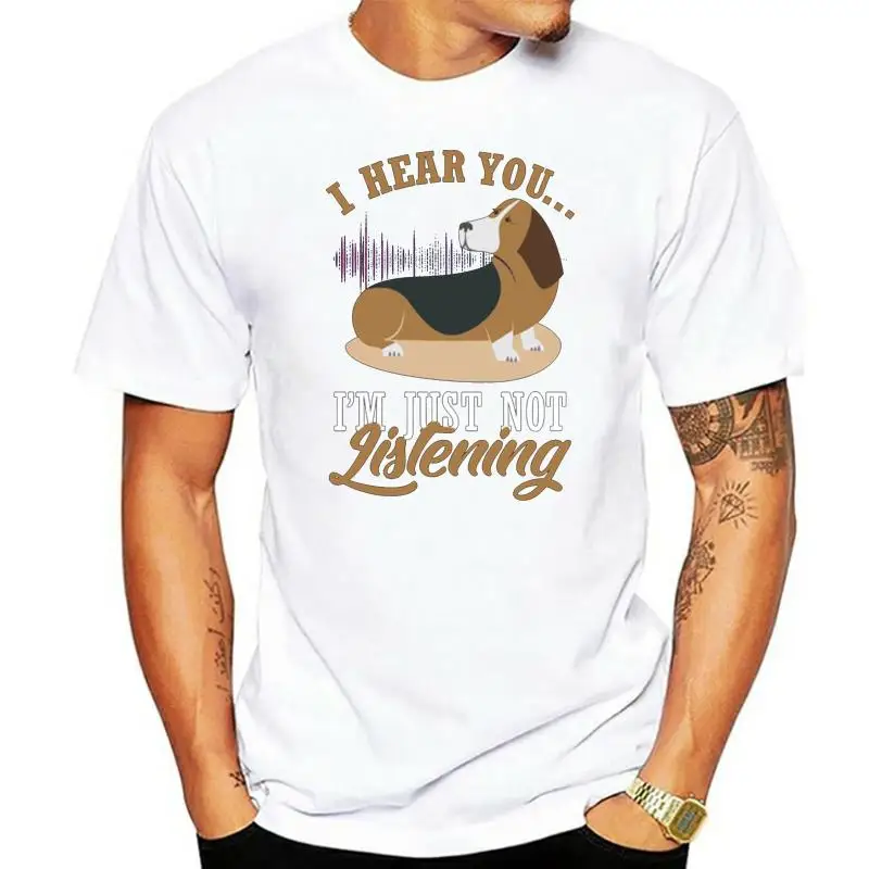 

Дизайнерская мужская футболка Humor bассет Хаунд с большими ушками, но не прослушивающая, стандартная одежда, мужская футболка из 100% хлопка вы...