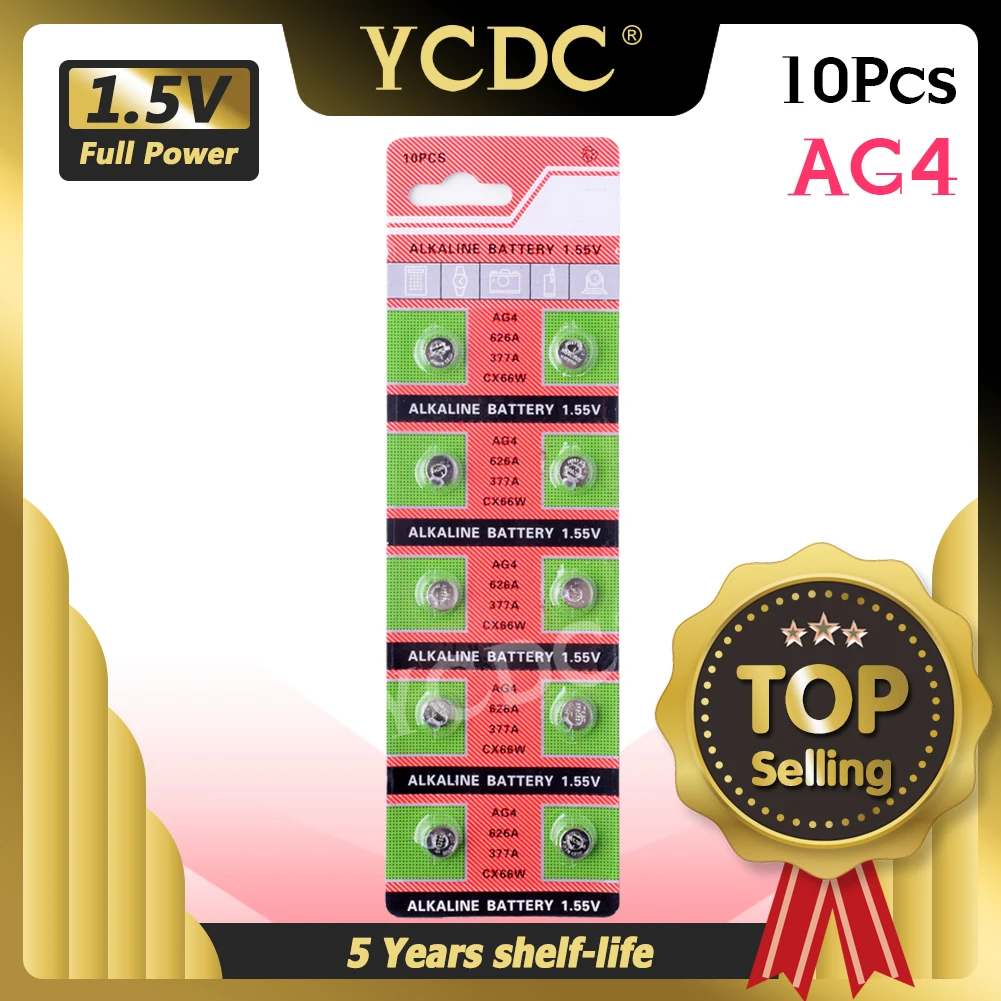 

YCDC Free Shipping+Hot Selling+10 pcs x AG4 377A 377 LR626 SR626SW SR66 LR66 Watch Coin Battery ,Tianqiu Brand Battery