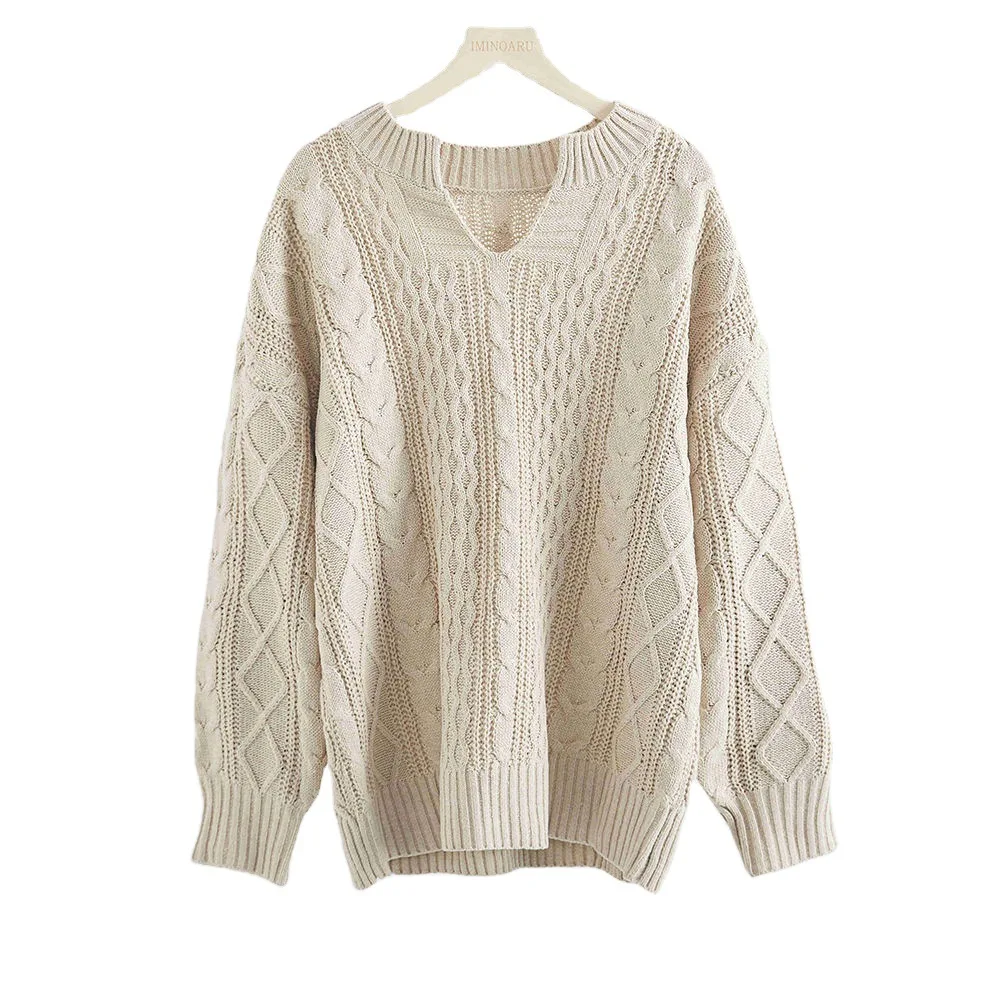 Autumn Winter Knitted Sweater Twist Pattern Loose Casual Ladies Knitwear Sexy V-neck Long Sleeve Pullover Lazy Style Sweaters
Autumn Winter Knitted Sweater Twist Pattern Loose Casual Ladies Knitwear Sexy V-neck Long Sleeve Pullover Lazy Style Sweaters