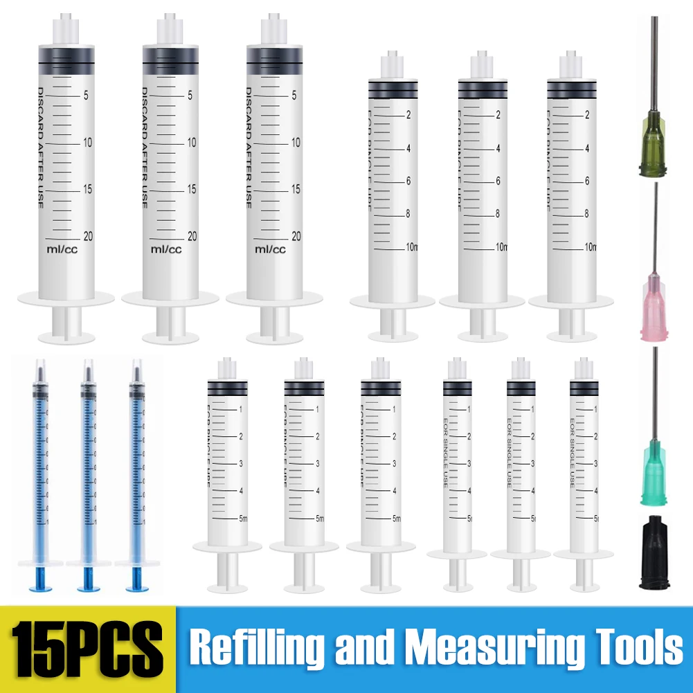 15Pcs Syringes Set 14/16/20GA Blunt Tip Needle Caps Luer Slip Syringe Glue Applicator Multi-functional Refilling Measuring Tools
15Pcs Syringes Set 14/16/20GA Blunt Tip Needle Caps Luer Slip Syringe Glue Applicator Multi-functional Refilling Measuring Tools