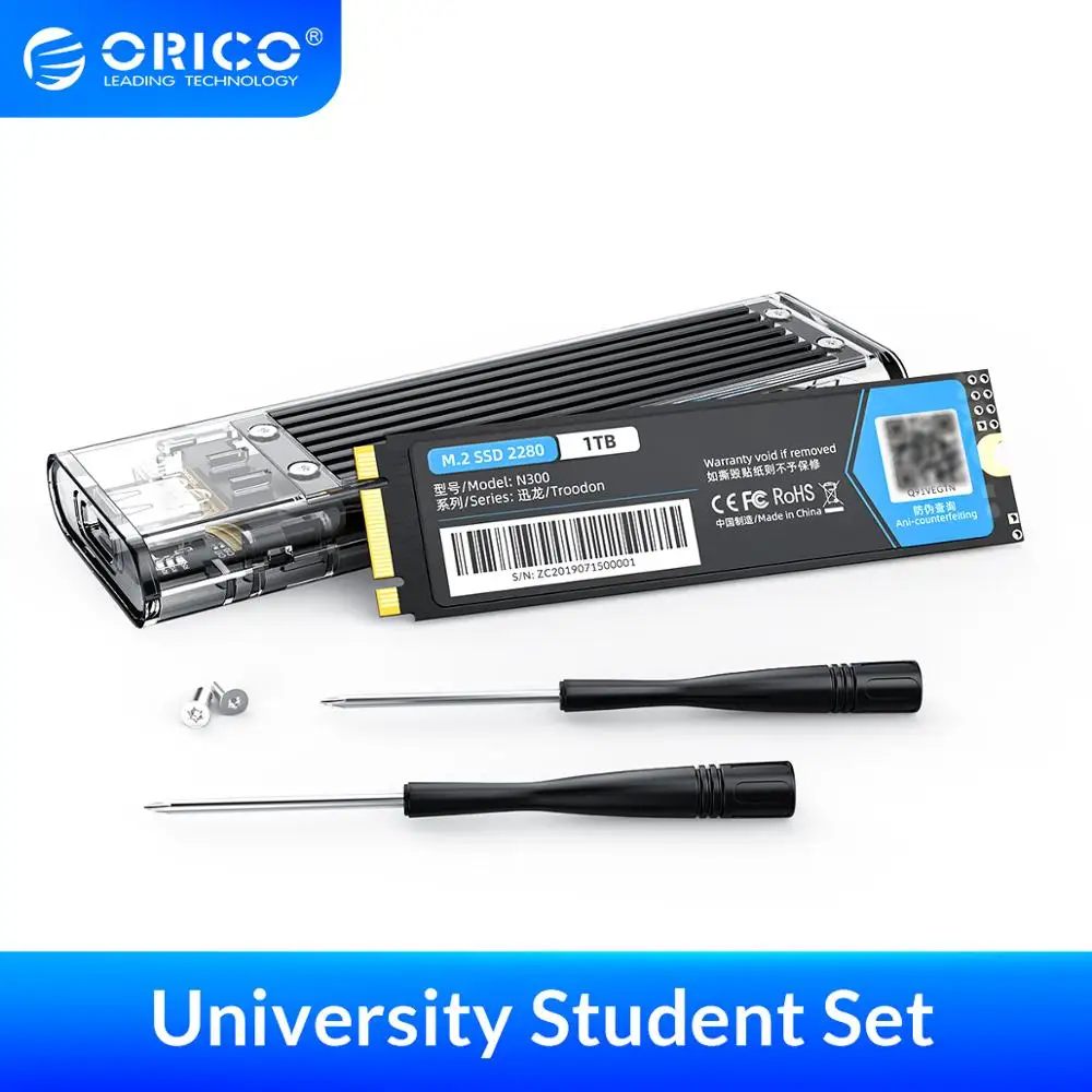 Внешний жесткий диск ORICO M.2 NGFF SATA SSD с 5 Гбит/с USB Type C прозрачный корпус чехол для