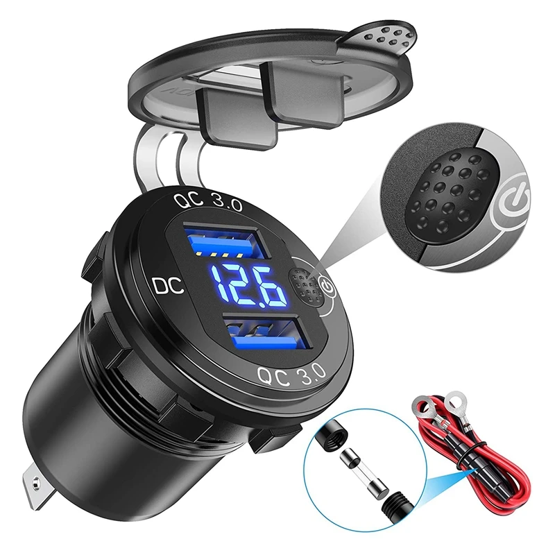Quick Charge 3.0 Dual USB Car Charger with Voltmeter & ON/OFF Switch,36W 12V USB Outlet Fast Charger for Car Boat Marine
Quick Charge 3.0 Dual USB Car Charger with Voltmeter & ON/OFF Switch,36W 12V USB Outlet Fast Charger for Car Boat Marine