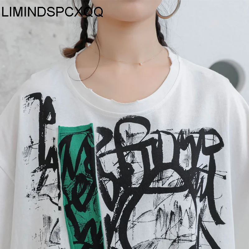 2021 Korean Fashion Style Summer Streetwear Ladies Punk Holes Tshirts Women Printed Cotton Tees Female Casual Tops Plus Size New 
2021 Korean Fashion Style Summer Streetwear Ladies Punk Holes Tshirts Women Printed Cotton Tees Female Casual Tops Plus Size New