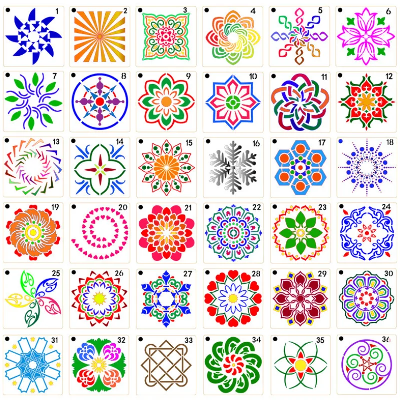 36pc Stencils For Decor Mandala Painting Template DIY Scrapbooking Coloring Diary Accessories Reusable Office School Supplies
36pc Stencils For Decor Mandala Painting Template DIY Scrapbooking Coloring Diary Accessories Reusable Office School Supplies