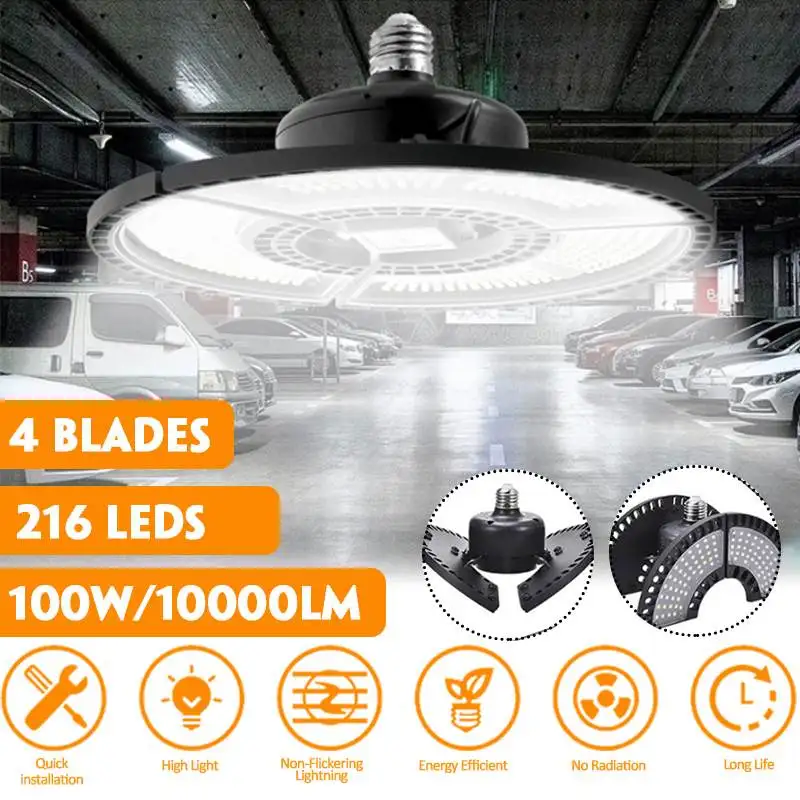 

Светодиодные гаражные фонари 100 Вт, 10 000 лм, из алюминия, НЛО, деформируемое промышленное освещение E27, 216, светодиодсветодиодный промышленные...