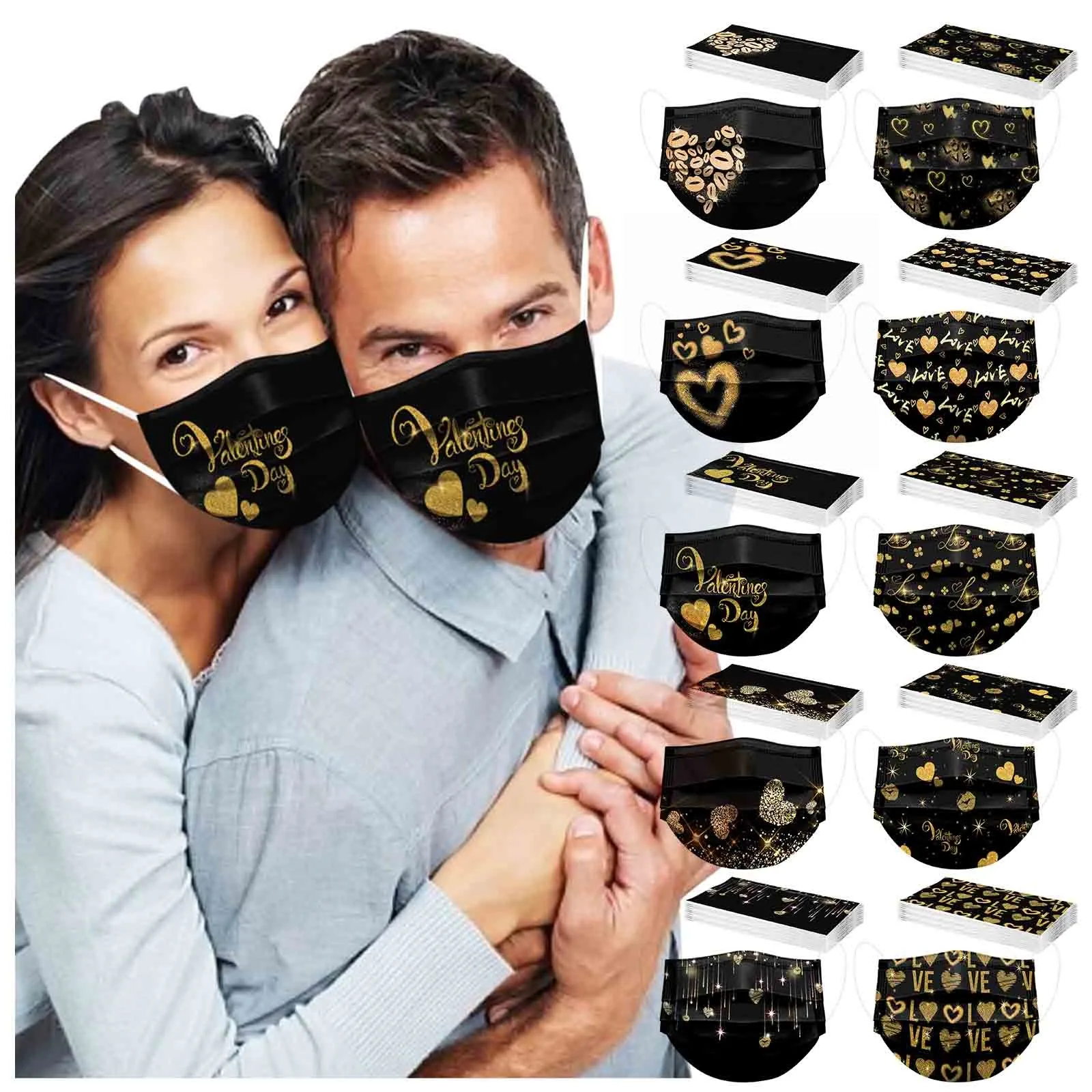 10pc Black Disposable Masks For Valentine's Day Couple Face Masks 3ply Heart Print Mouth Mask New Year Decoration
10pc Black Disposable Masks For Valentine's Day Couple Face Masks 3ply Heart Print Mouth Mask New Year Decoration