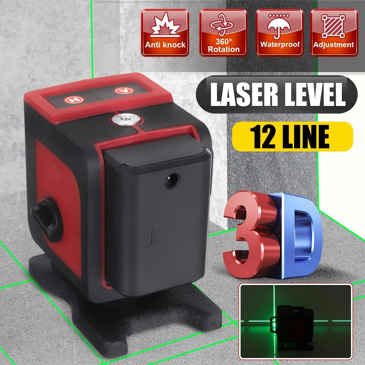 12 Line 360° Horizontal Vertical Cross 3D Green Light Laser Level Self-Leveling Measure Laser Beam with 4000mah Li-Ion Battery
12 Line 360° Horizontal Vertical Cross 3D Green Light Laser Level Self-Leveling Measure Laser Beam with 4000mah Li-Ion Battery