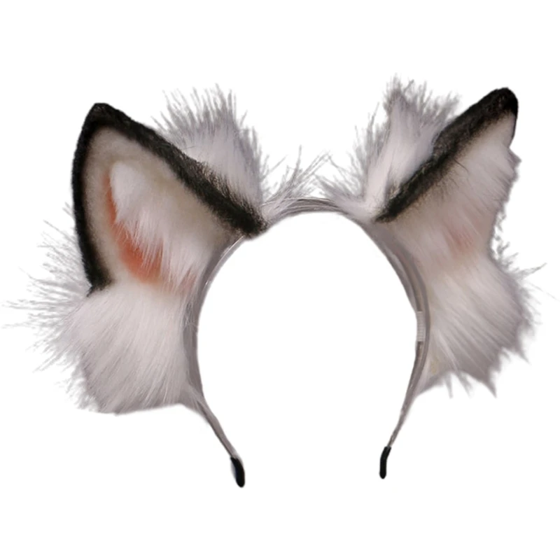 

Повязка на голову из искусственного меха с волчьими ушками, реалистичное пушистое животное, обруч для волос, костюм для косплея, 83XF