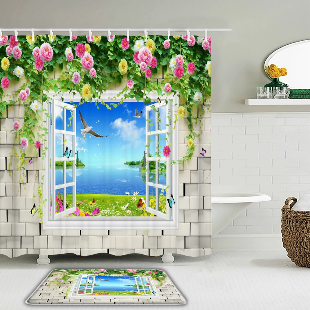 3D Flowers Garden Scenery Windows 3D Printed Shower Curtain Set with Hooks Waterproof Bathroom Curtains Non-slip Bath Mat Decor
3D Flowers Garden Scenery Windows 3D Printed Shower Curtain Set with Hooks Waterproof Bathroom Curtains Non-slip Bath Mat Decor