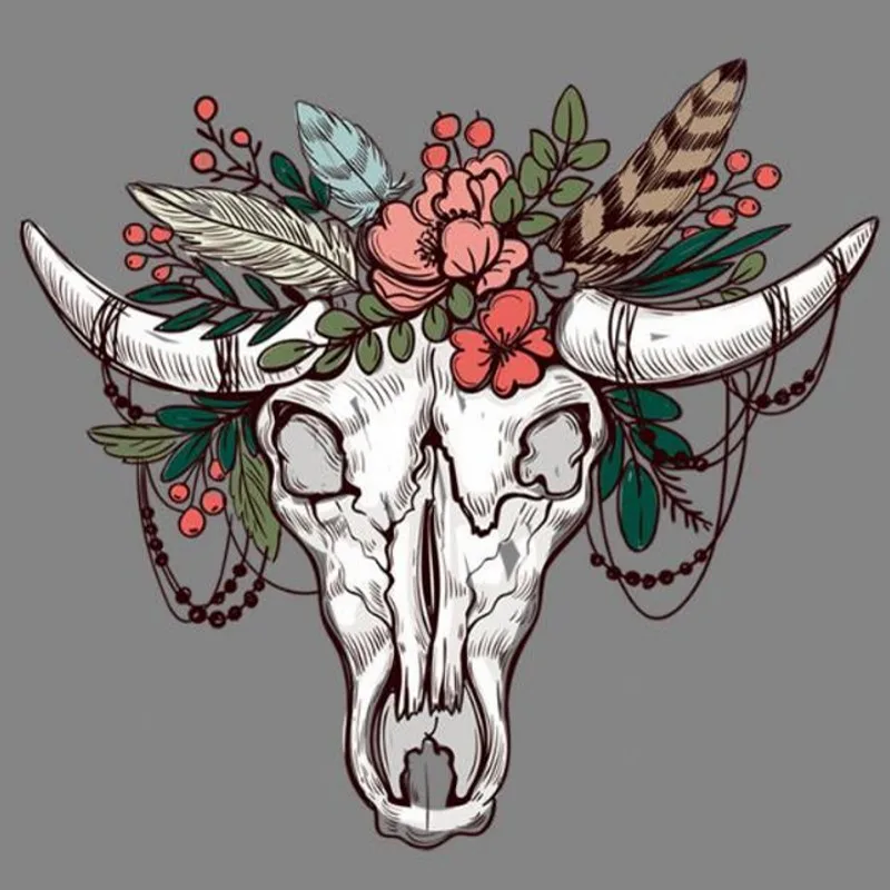Indian Bull Skull Flower Iron On Patches For DIY Heat Transfer Clothes T-Shirt Thermal Stickers Decoration Printing
Indian Bull Skull Flower Iron On Patches For DIY Heat Transfer Clothes T-Shirt Thermal Stickers Decoration Printing