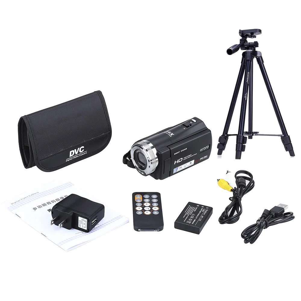 

ORDRO HDV-V12 3.0" LCD 1080P FHD Digital Camera Camcorder 16x Zoom DVR IR Night Vision CMOS Sensor Remote Control + Tripod