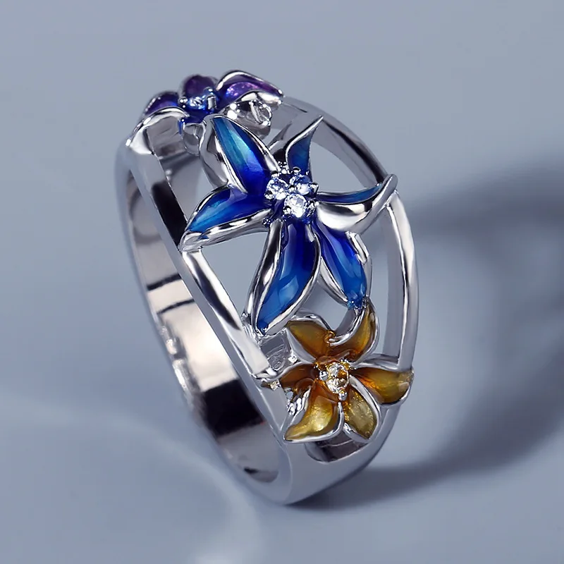 925 Silver Exquisite Ladies Zircon Jewelry Ring Handmade Enamel Epoxy Violet Flower Color Ring Cocktail Party Ladies Zircon Ring
925 Silver Exquisite Ladies Zircon Jewelry Ring Handmade Enamel Epoxy Violet Flower Color Ring Cocktail Party Ladies Zircon Ring