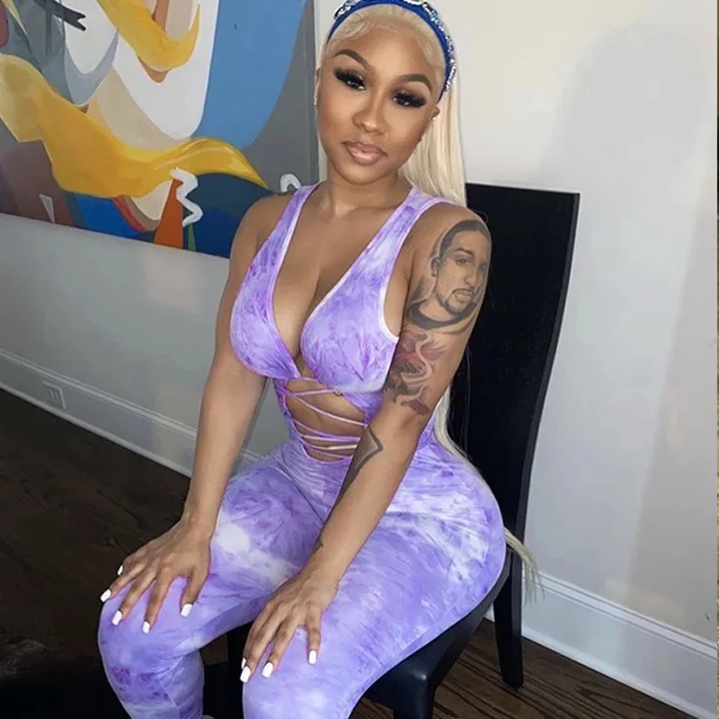 Tie Dyed Print Hollow Out Jumpsuit Sexy Women Bandage V Neck Sleeveless Push Up Bodycon Rompers 2021 Summer Sports Playsuit
Tie Dyed Print Hollow Out Jumpsuit Sexy Women Bandage V Neck Sleeveless Push Up Bodycon Rompers 2021 Summer Sports Playsuit