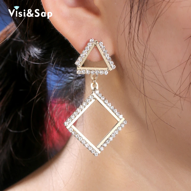 Visisap Fashion Exaggerated Geometric Triangle Inlaid Zircon Long Dangle Earrings for Women Luxury Temperament Earring ES022
Visisap Fashion Exaggerated Geometric Triangle Inlaid Zircon Long Dangle Earrings for Women Luxury Temperament Earring ES022