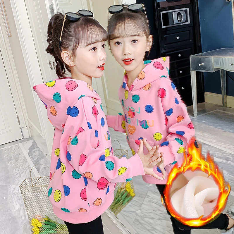 Winter Plus Velvet Hoodies For Girls Clothing Thick Cartoon Smile Face Tops For Kids Hooded Clothes Casual Street wear Girl 2-12
Winter Plus Velvet Hoodies For Girls Clothing Thick Cartoon Smile Face Tops For Kids Hooded Clothes Casual Street wear Girl 2-12